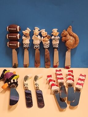 Lot 13 Novelty Cheese Butter Spreaders with Figurine Handles Seasonal Holiday